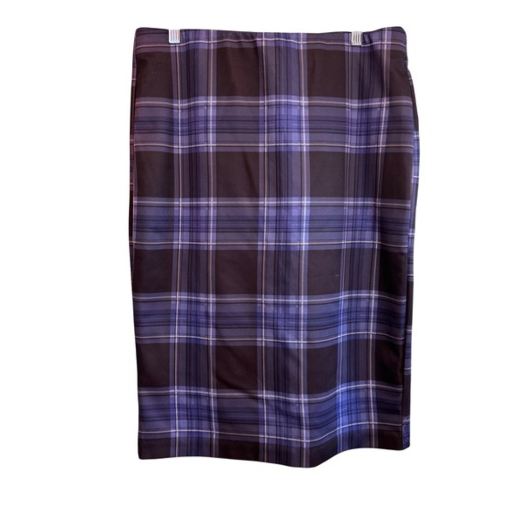 ECI New York Women Plaid Dark Academia Career Office Pencil Skirt Purple Large